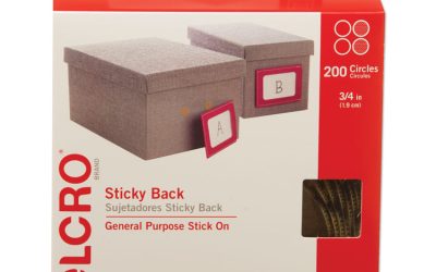 Sticky-Back Fasteners With Dispenser Box, Removable Adhesive, 0.75″ Dia, Beige, 200/roll