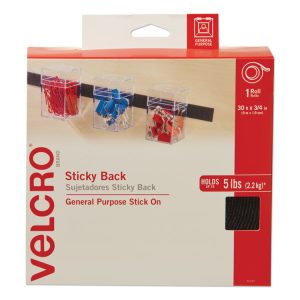Sticky-Back Fasteners, Removable Adhesive, 0.75" X 30 Ft, Black