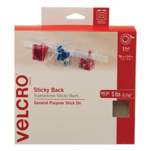 Sticky-Back Fasteners, Removable Adhesive, 0.75" X 30 Ft, White