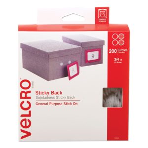 Sticky-Back Fasteners, Removable Adhesive, 0.75" Dia, White, 200/box