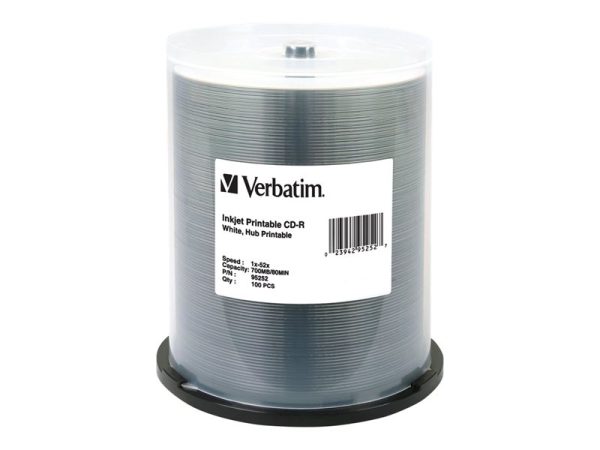 VERBATIM CD-R THERML HUB,100PK 700MB/52X SPIN-WHT