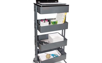 Adjustable Multi-Use Storage Cart And Stand-Up Workstation, 15.25″ X 11″ X 18.5″ To 39″, Gray