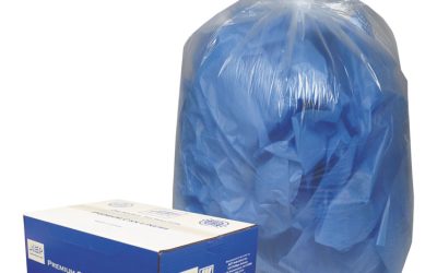 Linear Low-Density Can Liners, 60 gal, 0.9 mil, 38″ x 58″, Clear, 10 Bags/Roll, 10 Rolls/Carton