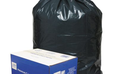 Linear Low-Density Can Liners, 45 gal, 0.63 mil, 40″ x 46″, Black, 25 Bags/Roll, 10 Rolls/Carton