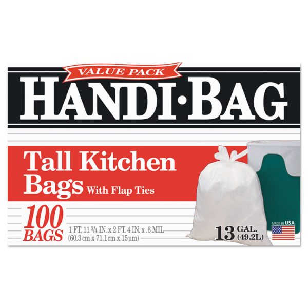 Super Value Pack, 13 gal, 0.6 mil, 23.75" x 28", White, 100 Bags/Box, 6 Boxes/Carton - Image 2