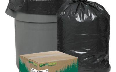 Linear Low Density Recycled Can Liners, 45 gal, 1.25 mil, 40″ x 46″, Black, 10 Bags/Roll, 10 Rolls/Carton