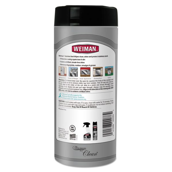 Stainless Steel Wipes, 1-Ply, 7 x 8, White, 30/Canister, 4 Canisters/Carton - Image 3