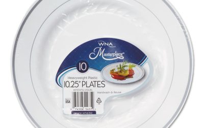Masterpiece Plastic Plates, 10.25″ Dia, White With Silver Accents, Round, 10/pack, 12 Packs/carton