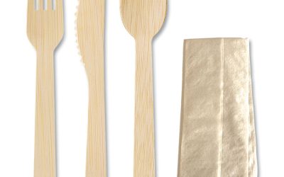 Bamboo Cutlery, Knife/Fork/Spoon/Napkin, 6.7″, Natural, 250/Carton