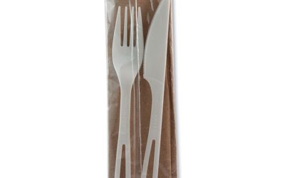 TPLA Compostable Cutlery, Fork/Knife/Napkin, White, 500/Carton