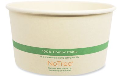 No Tree Wide Paper Bowls, 32 oz, 5.9″ Diameter x 3.1″h, Natural, Sugarcane, 300/Carton