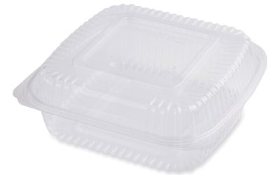 PLA Hinged Clamshells, 46 oz, 8.3 x 8.6 x 3.1, Clear, Plastic, 300/Carton