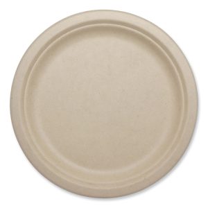 Fiber Plates, Plate, 9.1" Diameter, Natural, 1,000/Carton