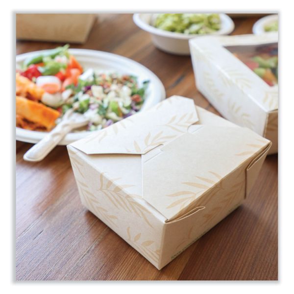 No Tree Folded Takeout Containers, 26 oz, 4.2 x 5.2 x 2.5, Natural, Sugarcane, 450/Carton - Image 3