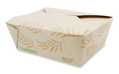 No Tree Folded Takeout Containers, 46 oz, 5.5 x 6.9 x 2.5, Natural, Sugarcane, 300/Carton