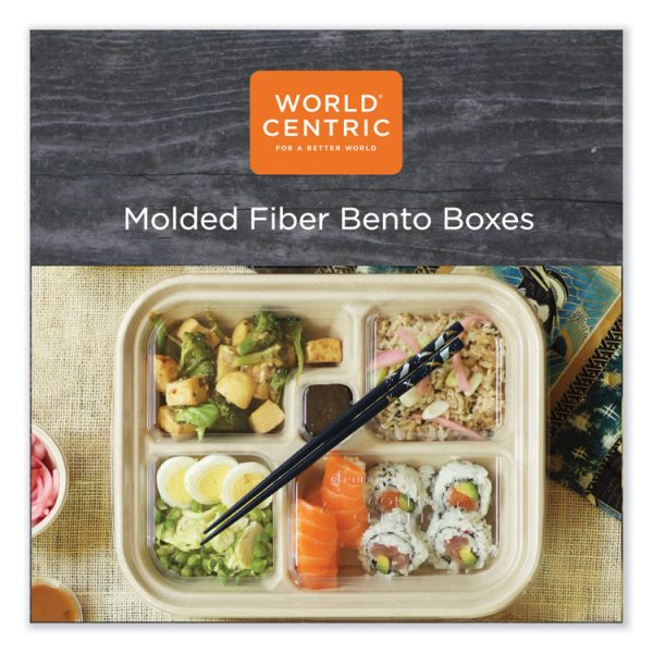 Fiber Containers, Bento Box, 5-Compartment, 12 x 9.5 x 2, Natural, Paper, 300/Carton - Image 4