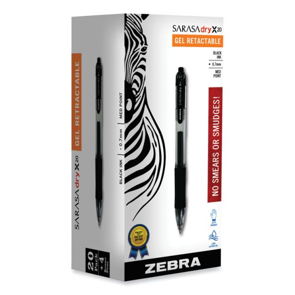 Sarasa Dry Gel X20 Gel Pen Value Pack, Retractable, Medium 0.7 mm, Black Ink, Clear/Black Barrel, 24/Box - Image 3