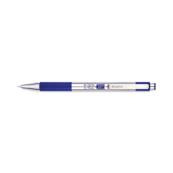 F-301 Ballpoint Pen, Retractable, Fine 0.7 Mm, Blue Ink, Stainless Steel/blue Barrel - Image 2