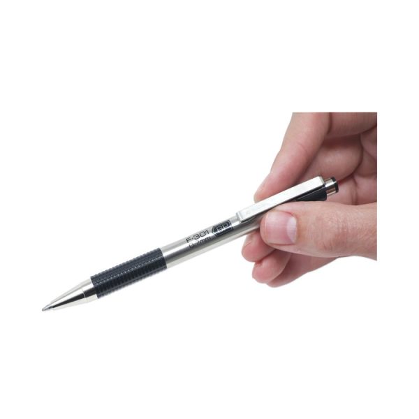 F-301 Ballpoint Pen, Retractable, Bold 1.6 mm, Black Ink, Stainless Steel/Black Barrel, 12/Pack - Image 3