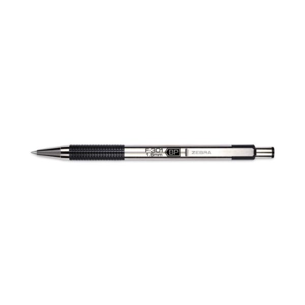 F-301 Ballpoint Pen, Retractable, Bold 1.6 mm, Black Ink, Stainless Steel/Black Barrel, 12/Pack - Image 2