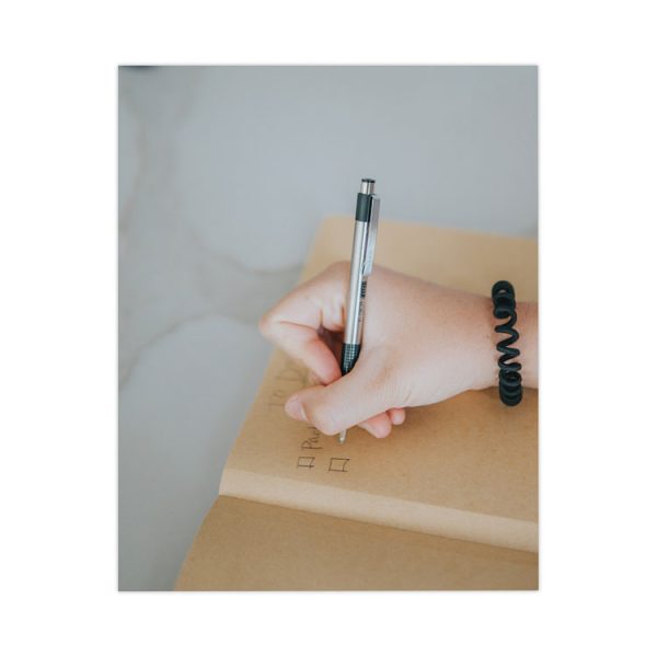 F-301 Ballpoint Pen, Retractable, Bold 1.6 mm, Black Ink, Stainless Steel/Black Barrel, 12/Pack - Image 6