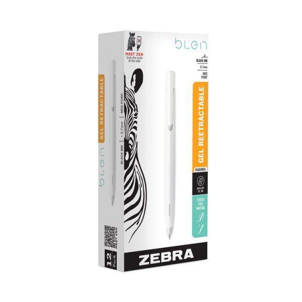 bLen Gel Pen, Retractable, Fine 0.7 mm, Black Ink, White Barrel, Dozen - Image 2