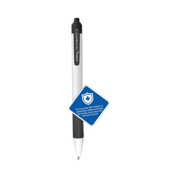 Sarasa Dry X20+ Gel Pen, Retractable, Fine 0.7 mm, Black Ink, White/Black Barrel, Dozen - Image 4