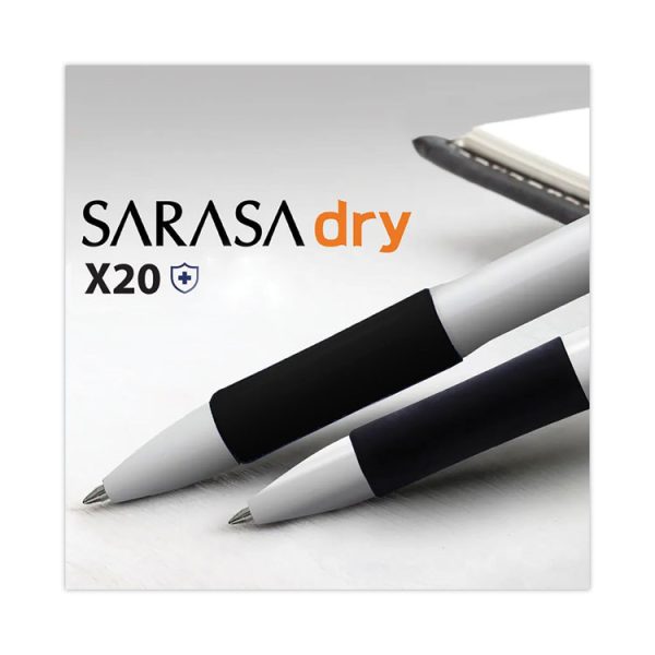 Sarasa Dry X20+ Gel Pen, Retractable, Fine 0.7 mm, Black Ink, White/Black Barrel, Dozen - Image 5