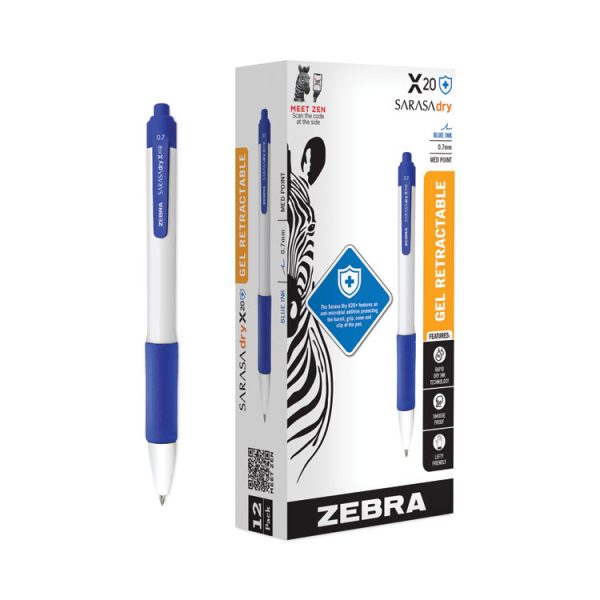 Sarasa Dry X20+ Gel Pen, Retractable, Fine 0.7 mm, Blue Ink, White/Blue Barrel, Dozen - Image 3