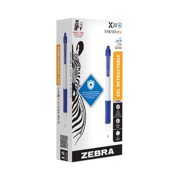 Sarasa Dry X20+ Gel Pen, Retractable, Fine 0.7 mm, Blue Ink, White/Blue Barrel, Dozen - Image 2