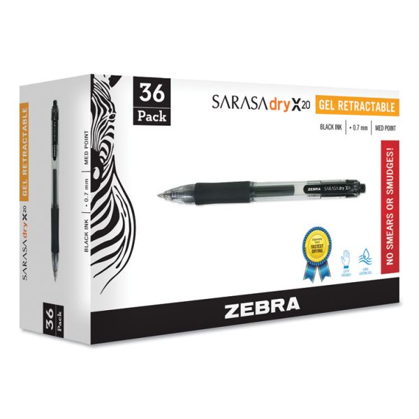 Sarasa Dry Gel X20 Gel Pen, Retractable, Medium 0.7 mm, Black Ink, Clear/Black Barrel, 36/Pack - Image 2