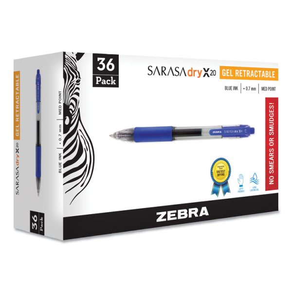 Sarasa Dry Gel X20 Gel Pen, Retractable, Medium 0.7 mm, Blue Ink, Clear/Blue Barrel, 36/Pack - Image 2