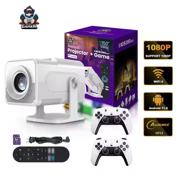 HCS350MAX 1080P Video Game Projector 8GB 15000+retro Games Support 4k Decoding WiFi6 Home Outdoor Smart Android 11 Projector